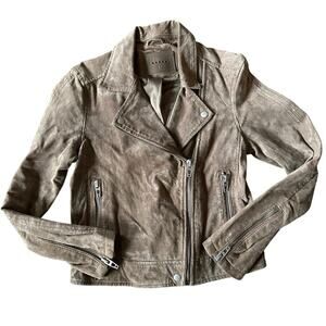 Blank NYC Tan Suede Leather Lined Moto Jacket Cropped Zipper Style Size Small